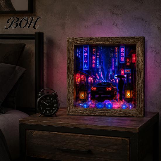 Unique Housewarming Present Wooden 3D Shadow Box LED Night Light, Retro Street Scene Light Table Nostalgic Lamp Decor, Warm Glow Art Frame Decoration