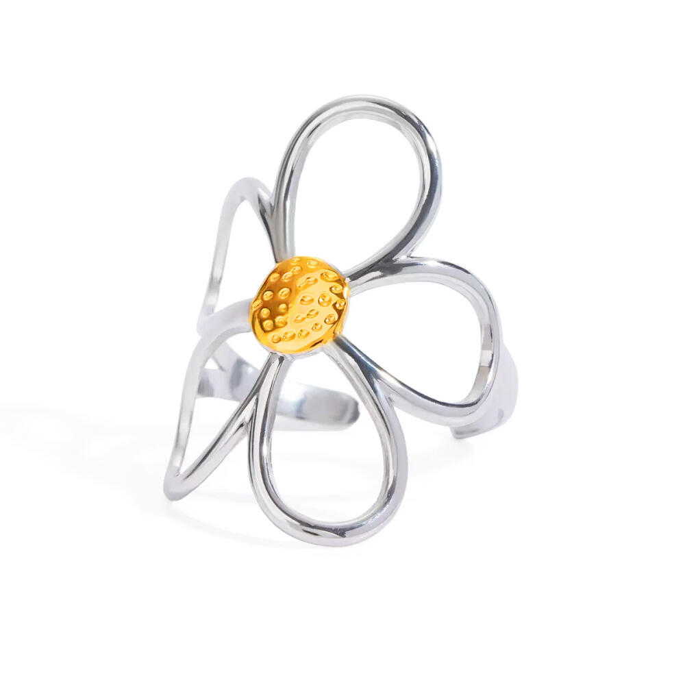 Stainless Steel Daisy Leaf Rings for Women Men Vintage Gold Silver Color Hollowed Out Open Rings Simple Jewelry Accessories