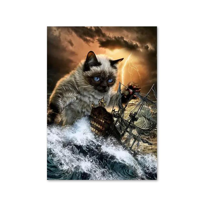 Абстрактное искусство Милые постеры и принты с котом из Мьянмы Картины на холсте Настенные картины для спальни Гостиная Украшения дома