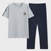 Men's Summer 2023 Cotton Pajama Set - Short-Sleeve Top & Trousers, Loose Fit, Large Sizes
