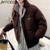 Stylish Niche Checkered Pattern Thickened Puffer Jacket for Women Mid-Length Winter Cotton Coat
