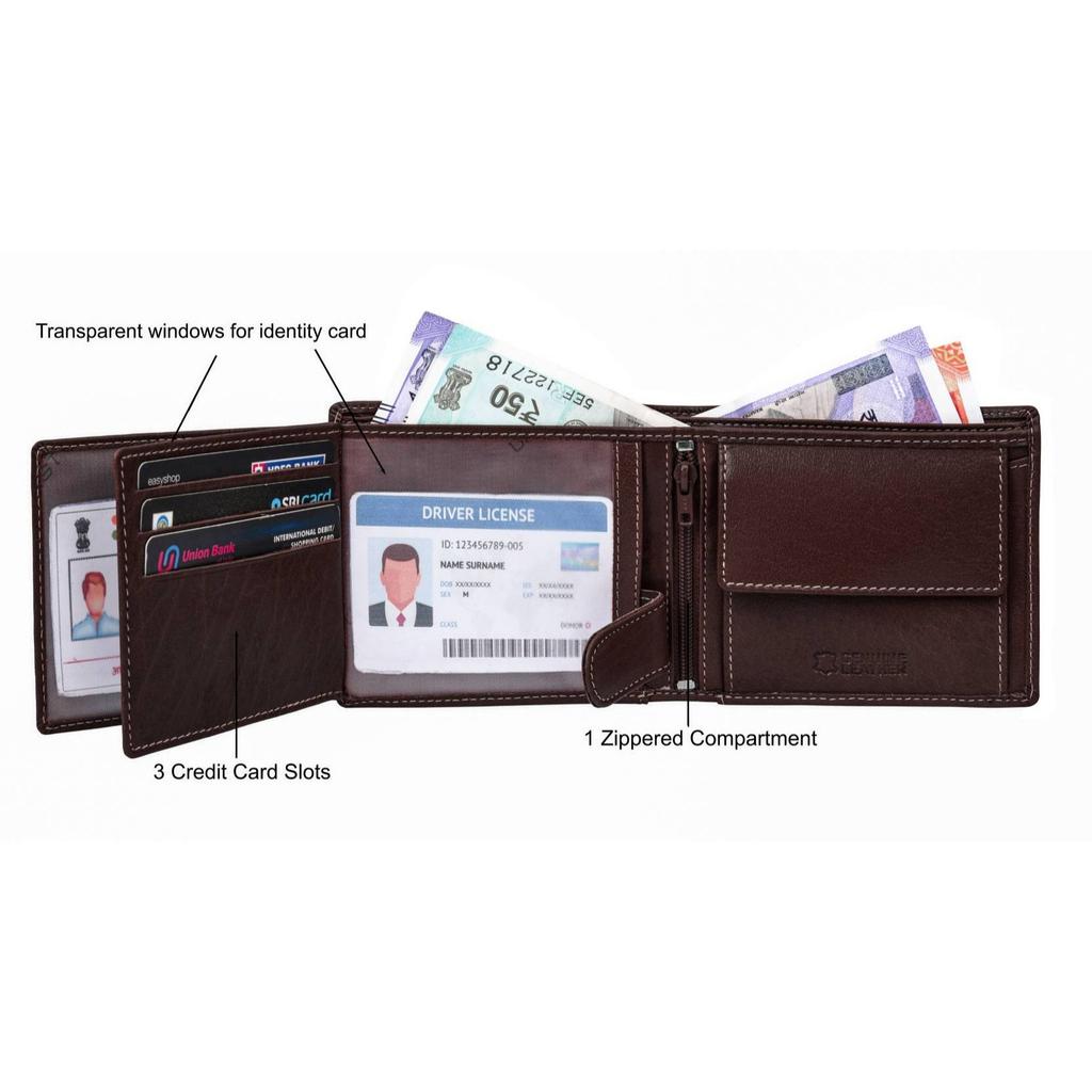 Мужской повседневный кошелек из натуральной кожи с RFID-меткой (6 слотов для карт) и ручка