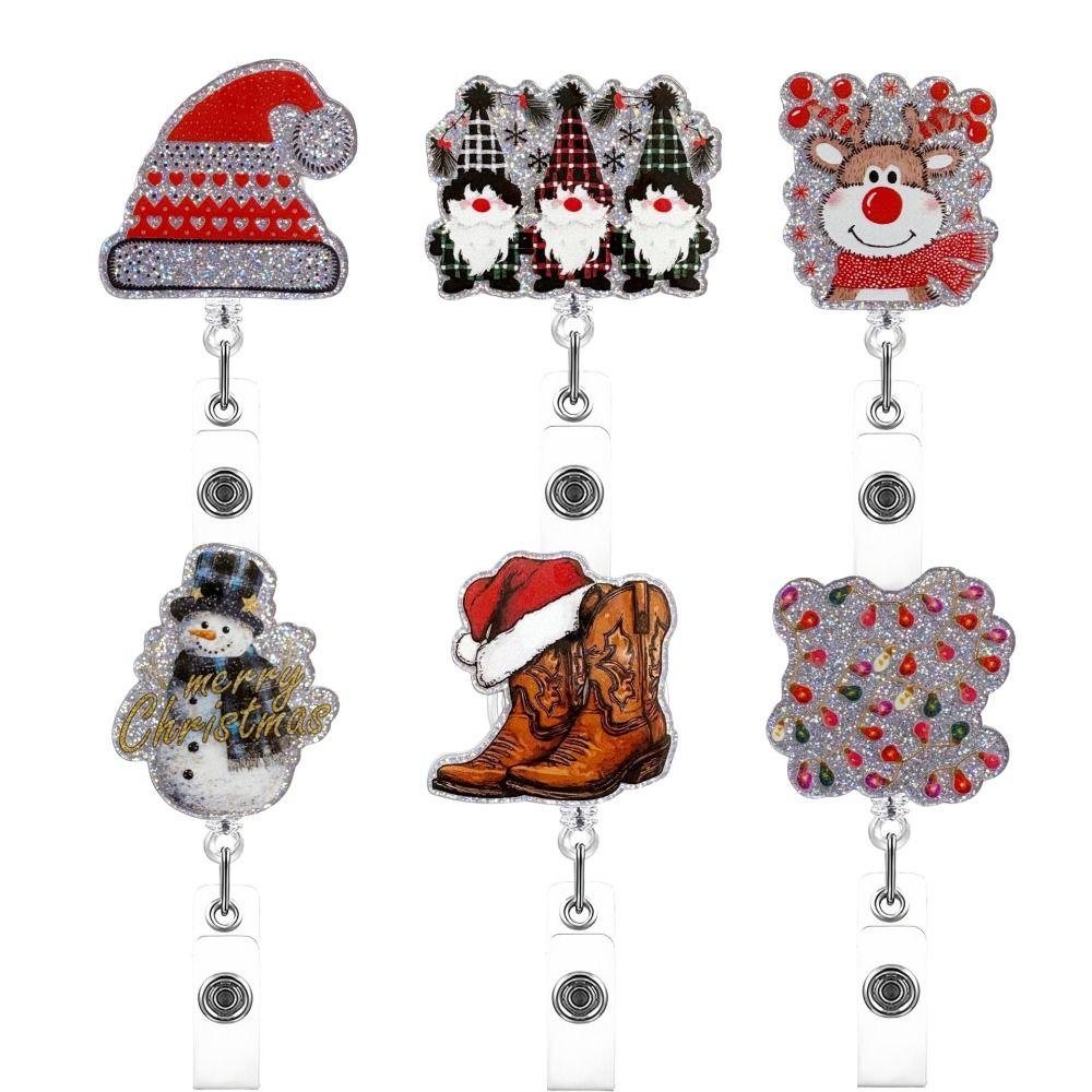 Christmas Hat Snowman Elk Christmas Badge Reels Acrylic Alligator Badge Clip Xmas