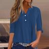 Women's Fashion Casual Solid Colour V-Neck Long Sleeve Button Down T-Shirt Top