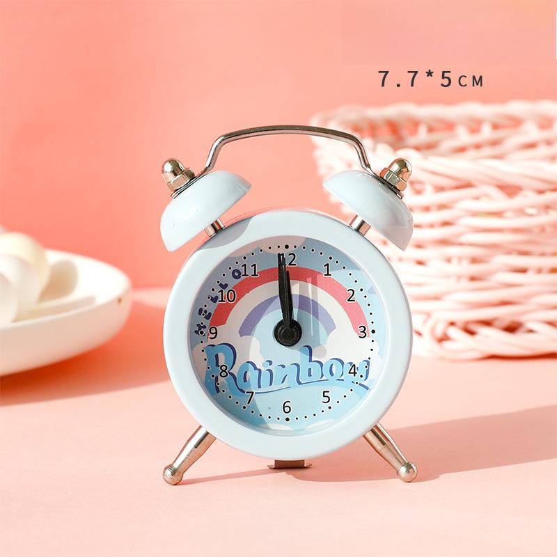 Бесшумный маленький будильник мальчик мультяшный ребенок студентка мини милый спальня прикроватный креативный громкий звук настольные часы