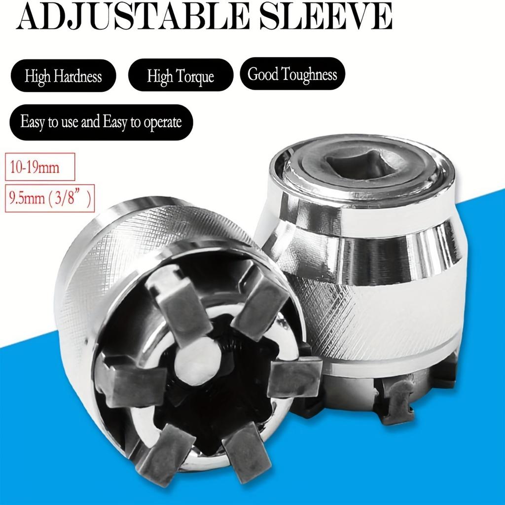 Универсальный многофункциональный переходник для торцевой головки для ключа с приводом 3/8", регулируемый адаптер для торцевой головки 10-19 мм, инструмент для ремонта