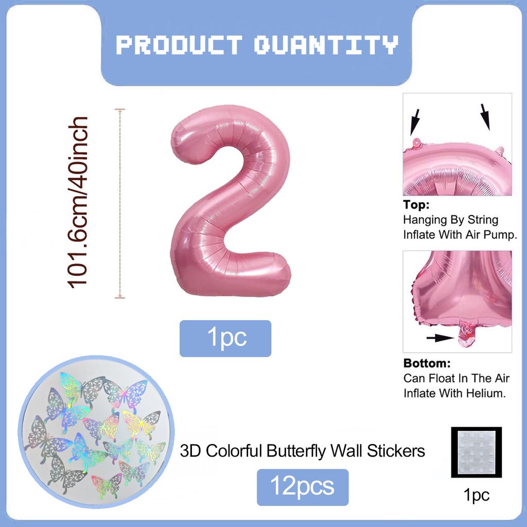 Pink Butterfly Number Balloon, 3D Stereoscopic Butterfly Number 0-9 Used for Anniversary Birthday Party Photography
