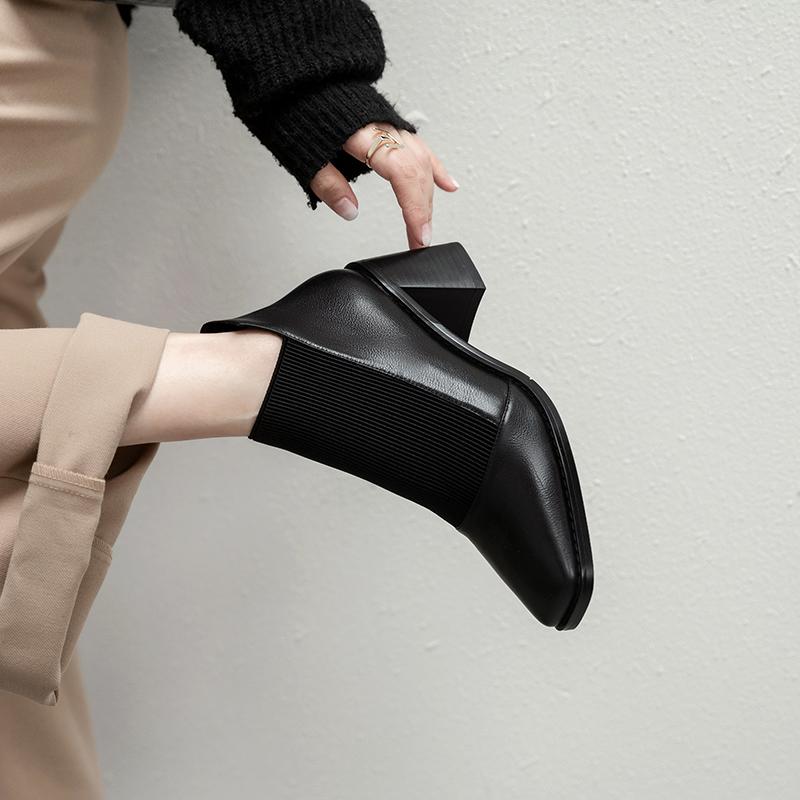 Мода Мода Удобные Женские Ботильоны из Натуральной Кожи Элегантный Квадратный Носок Толстый Каблук Туфли Вечеринка Повседневная Обувь Женщина 2025 Новинка