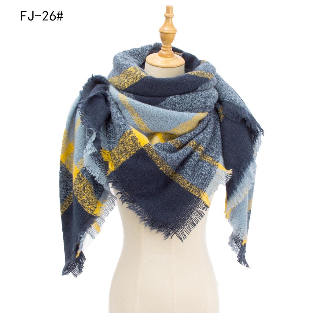 Autumn and Winter New Thickened Warm Circled Yarn Prickly Wool Plaid Square Scarf Scarf Female