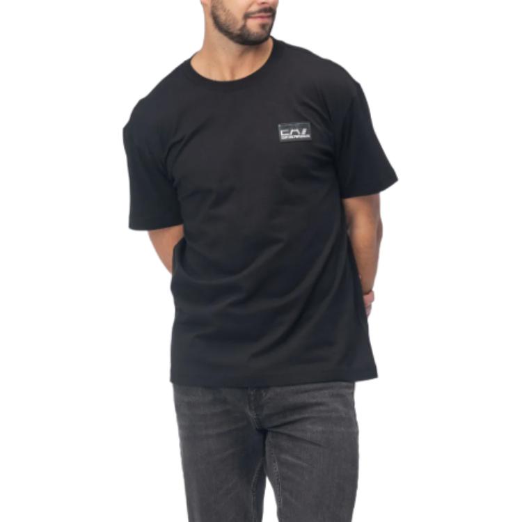 Emporio Armani EA7 Футболка с круглым вырезом и принтом букв, короткий рукав, мужская, черная 6RPT01PJNVZ1200