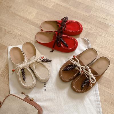 Версия из коровьей кожи, модная кожаная обувь на шнуровке с большой головой, с высокой сумкой на голове и полушлепанцами для женских весенне-осенних новых моделей