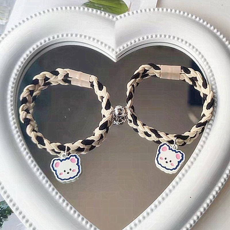 Original Two-Color Braided Little Bear Couple Bracelets & Hair Ties - Korean Version