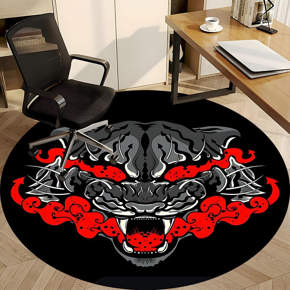 1pc Tiger Flames Office Round Area Rug, Under Office Chairs Bedroom Living Room Home Decor, Room Deco, Available in Various Sizes