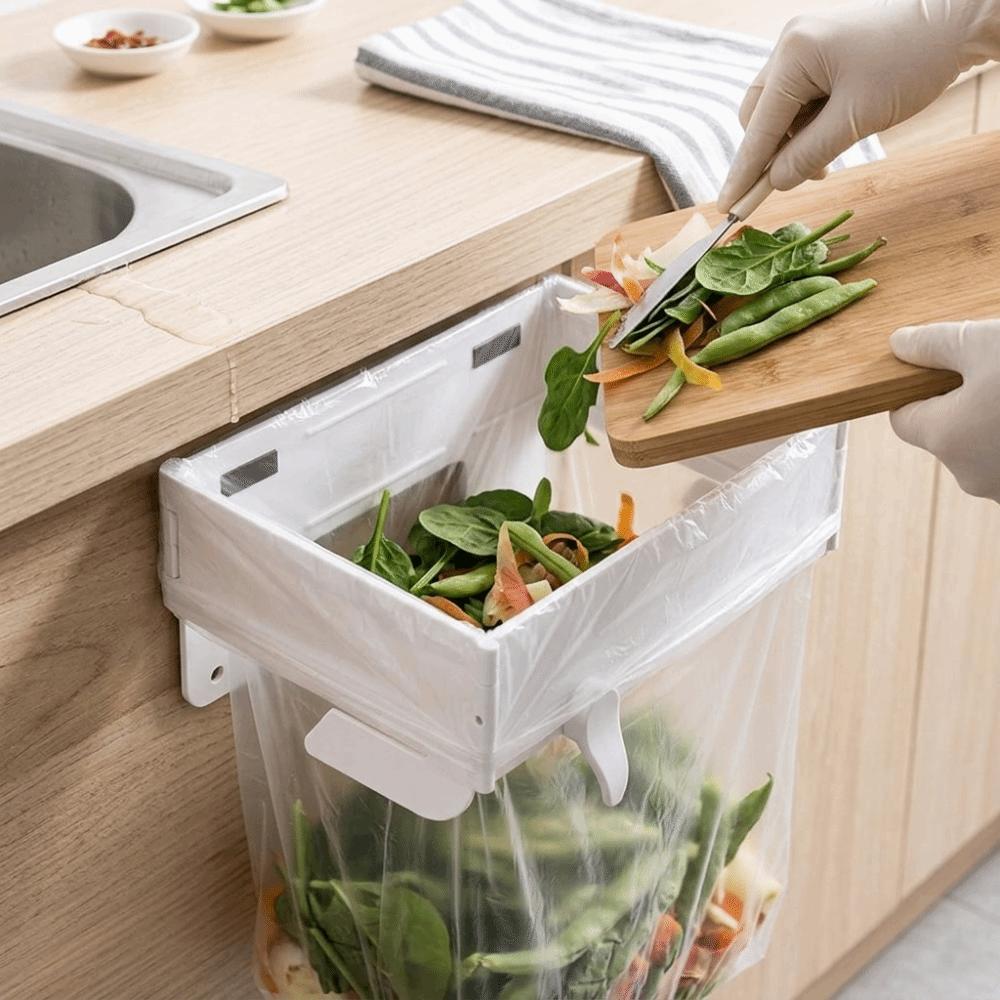 Wall-Mounted Trash Bag Holder Foldable Waste Bin Holder Space Save Trash Can Rack Office