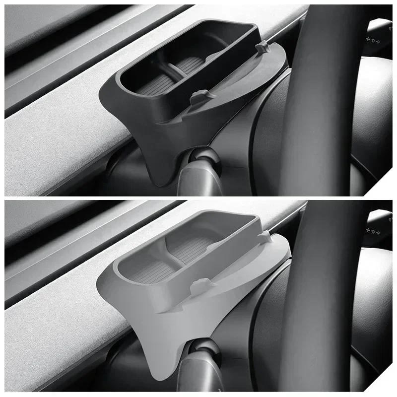 Stow Pocket 2024-2024 For Tesla Steering Wheel Front Storage Box Phone Holder For Model Y Model 3 Auto Interior Accessories
