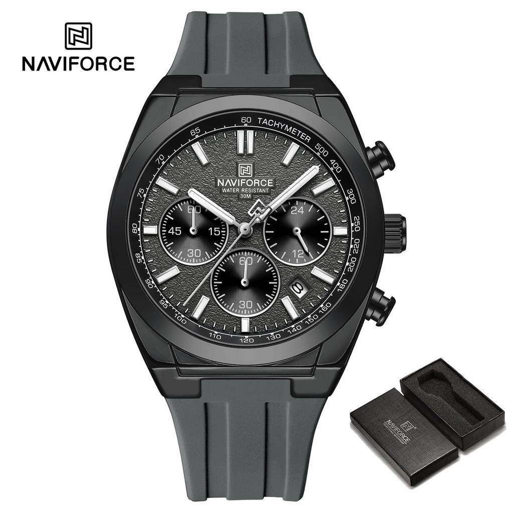 Naviforce Men Watch Calendar Quartz Movement Silicone Strap Stopwatch Chronograph Luminous Hands Waterproof Men Casual Multifunctional Watch NF8080
