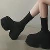 2024 Women's Large Size Knitted Elastic Wool Cotton Boots with Thick High Heels, Size 43
