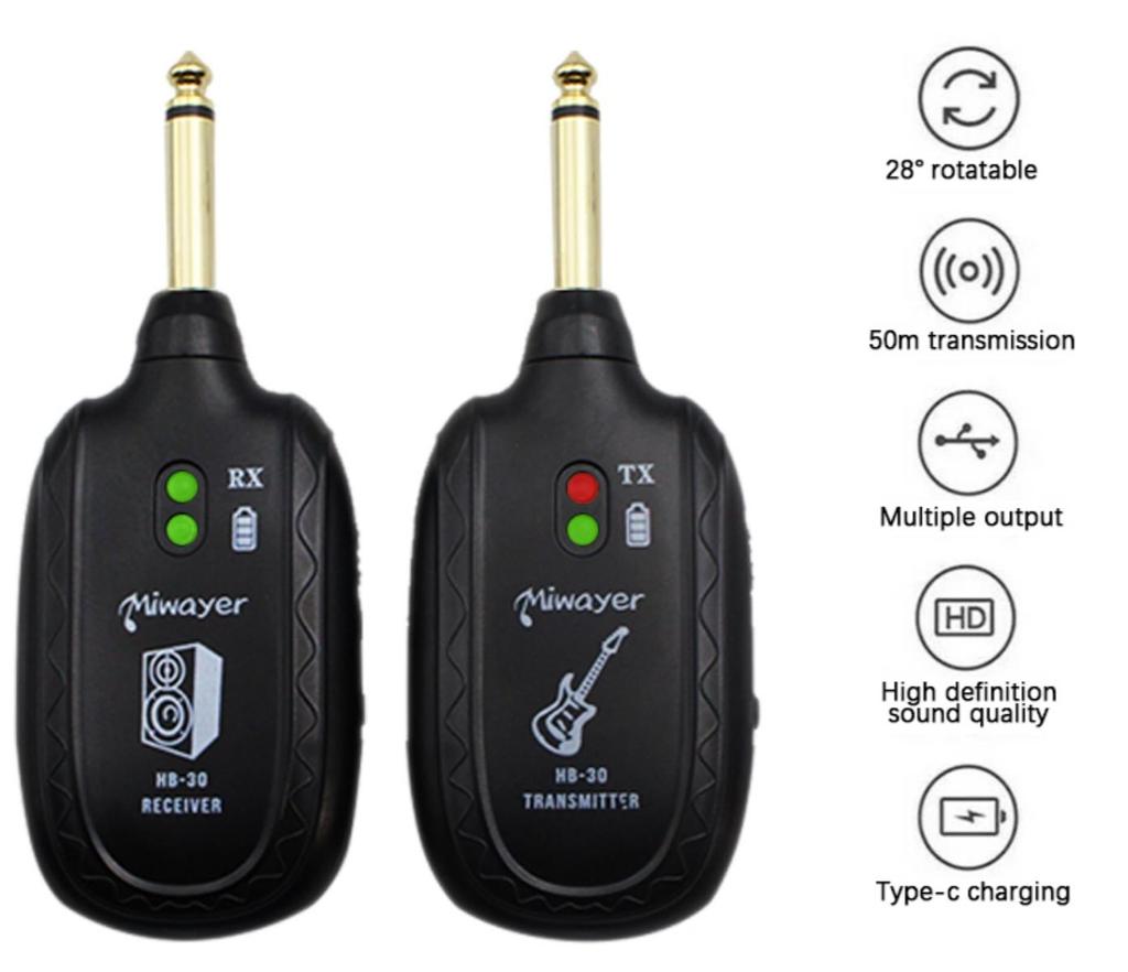 Гитарная беспроводная система HB-30 УВЧ-передатчик-приемник для бас-гитары электрогитары