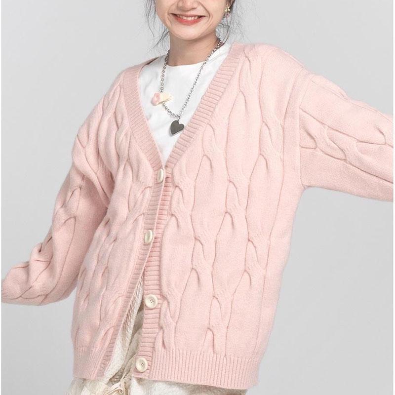 Свободный крой, новая верхняя одежда, повседневный вязаный кардиган, осень-зима, весна и осень, свитер, ленивый, синий, с V-образным вырезом, колледж