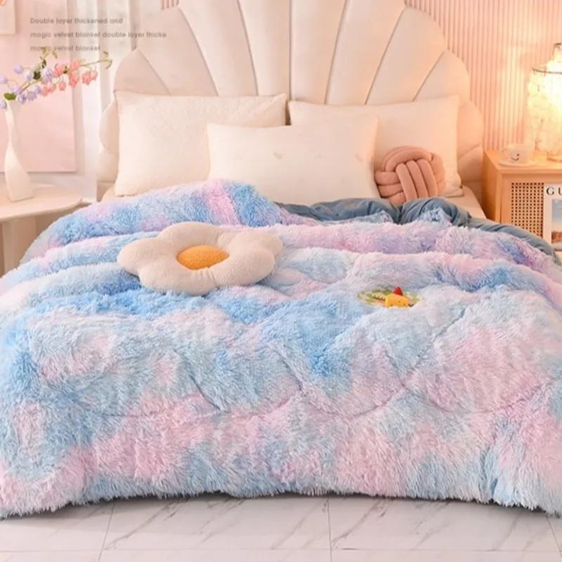 Luxury Plush Mink Fleece Flannel Blanket Autumn Winter Warm Cozy Throw Blanket for Lunch Break Air Conditioning Nap Decor