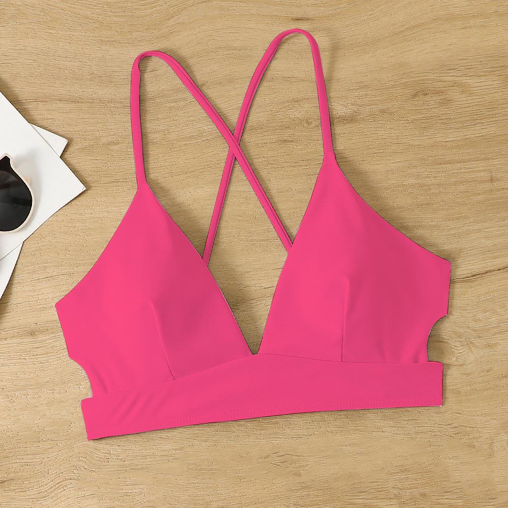Черно-розовый топ-бикини с перекрещивающимися бретелями - Сексуальный спортивный топ-майка на завязках