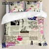 Комплект постельного белья в стиле «Нью-Йорк» с текстами «Помада» в винтажном стиле, двуспальный, двуспальный, полиэстеровый чехол для одеяла