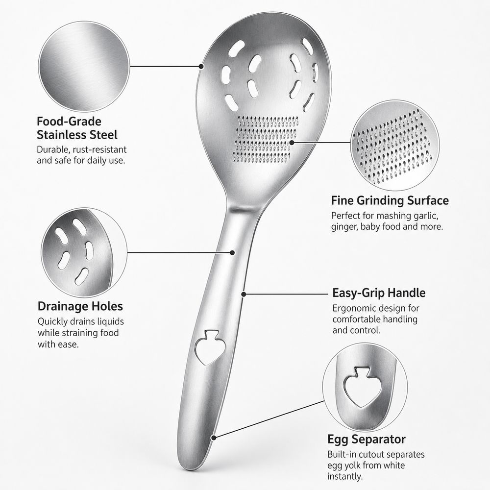 Slotted Bowl Multifunction Strainer Spoon Fine Grater Slotted Pasta Spoon Bottle Opener