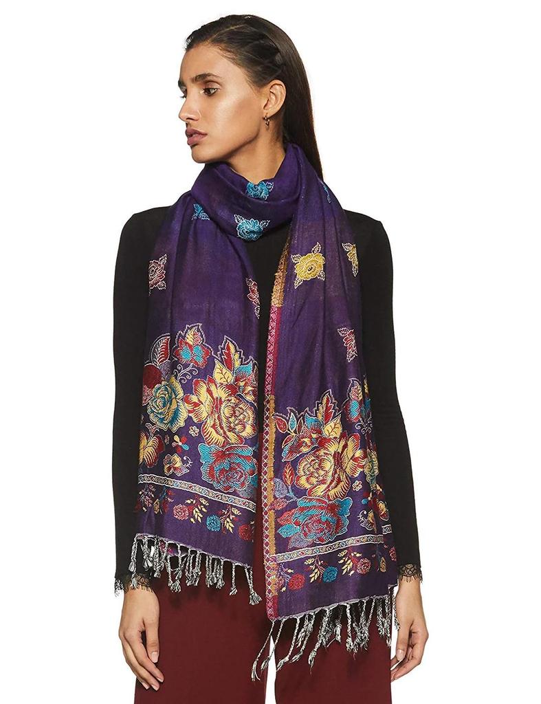 Pure Wool Embroided Indian Women Bridal Wear Shawl For Women Warm Woolen Stoles