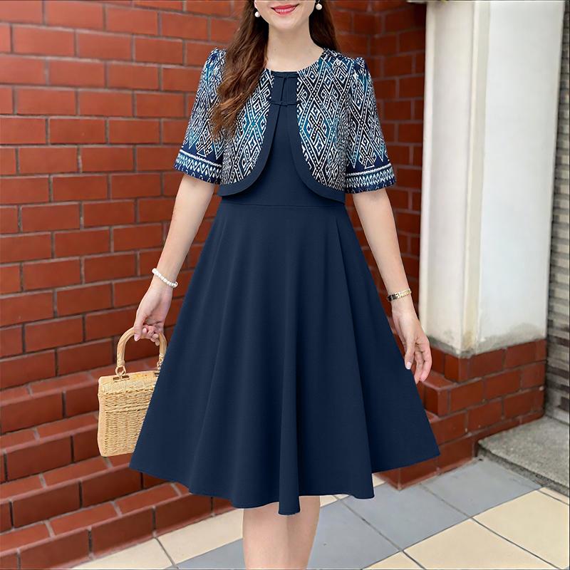 ZANZEA Женское повседневное платье с коротким рукавом, пэчворк, принт в стиле ретро, имитация двух частей