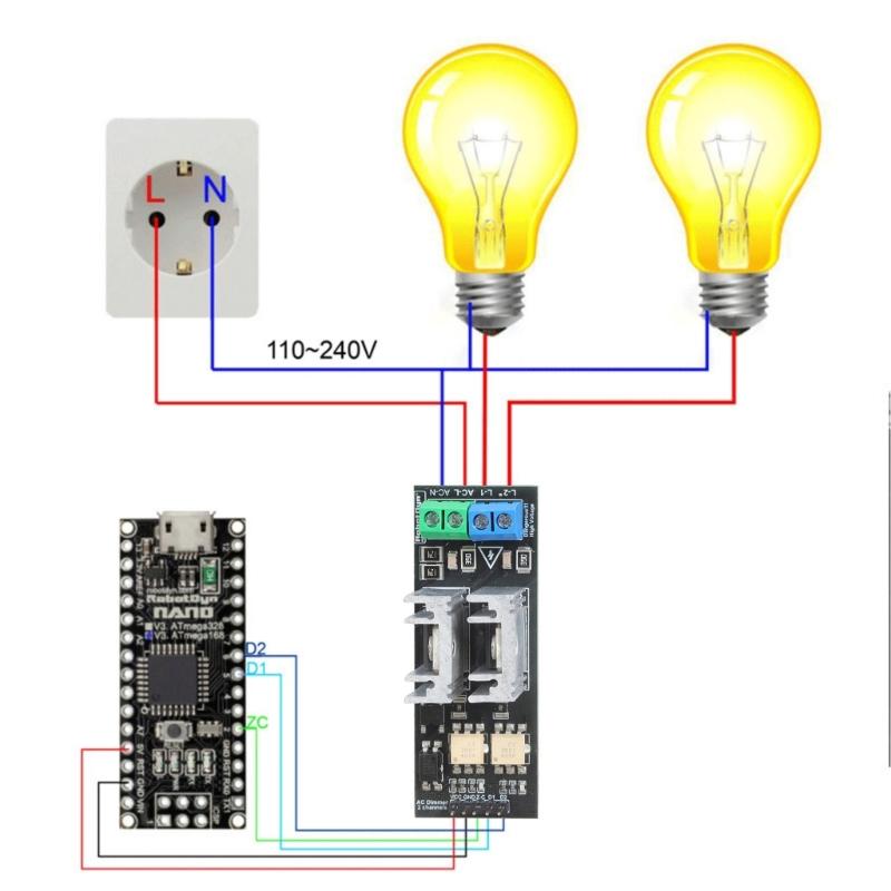AC Lighting Control Light Dimmer Module 2Independent Channel Dimmer for PWM Control Projects AC50/60hz 220V/110V