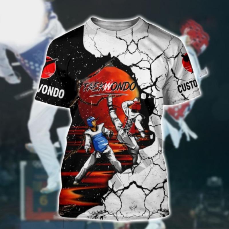 Спортивная летняя мужская футболка для борьбы, тхэквондо, повседневная спортивная футболка с круглым вырезом, быстросохнущая, свободная, с короткими рукавами, модная уличная футболка для фитнеса