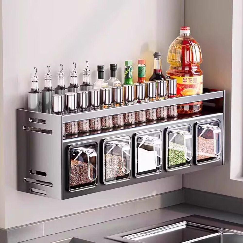 Multifunctional Condiment Jar Storage Holder Waterproof Spice Jars Rack Seasoning Box Rack Salt