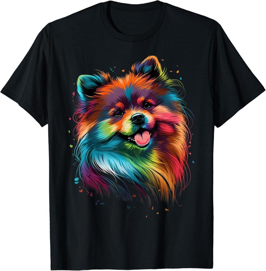 Cute Pomeranian Dog Face Colorful Art Puppy Face Black Gift Unisex T-Shirt