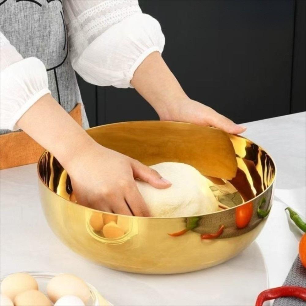 Stainless Steel Flour Mixing Bowl without Lid Gold Silver Soup Salad Bowl Multi Purpose Large Capacity Cooking Basin