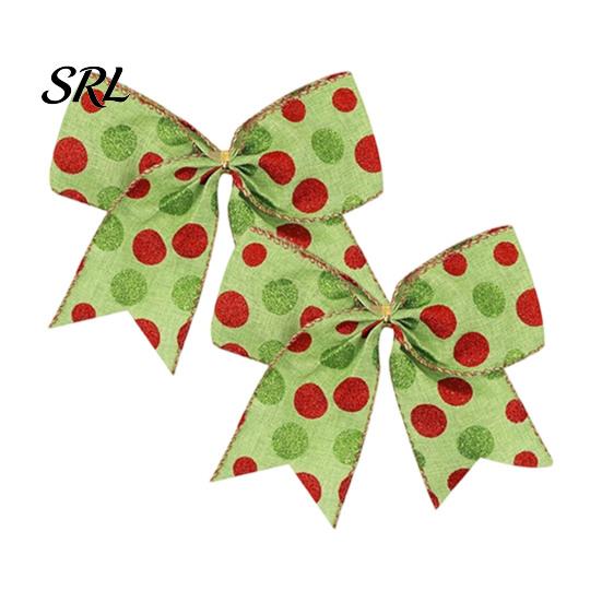 Decorative Bows for Door Wreaths 2Pcs Christmas Polka Dot Bow Decor, European Style Ribbon Ornament Tree Topper Decorations Gift Box Wreath,