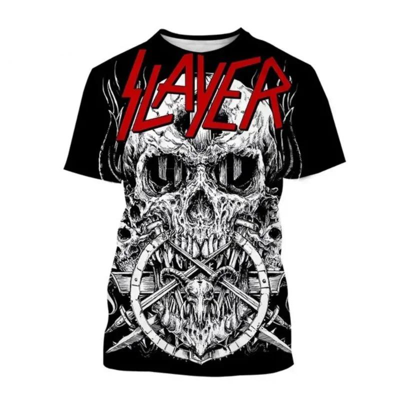 Летние футболки Slayer Рок-группа 3D-печать Уличный стиль Мужчины Женщины Повседневные Большие Короткий рукав Футболка Мужские Футболки Топы Мужская Одежда