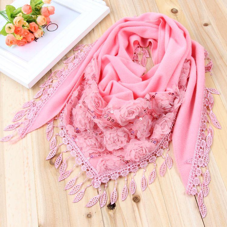 Дамская шаль, осенние и зимние шарфы, треугольные шарфы, вышитые кисточки, теплые шарфы, шелковые шарфы и платки для головы