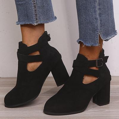 Зимние женские ботинки с круглой застежкой-молнией и пряжкой на высоком каблуке. Короткие ботинки. Женская обувь. Женские ботильоны.