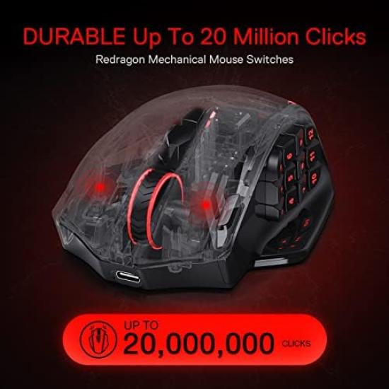 Redragon M913 Impact Elite Беспроводная Игровая 16000 DPI RGB Игровая 16 Программируемых 45 Часов Профессиональная Оптическая 12 Боковых Кнопок MMO Мышь Мышь,