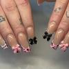 24PCS Pink Leopard Print French Press On False Nails with Glue 3D Bowknot Simple Square Fake Nails for Women Sweet Cool Manicure