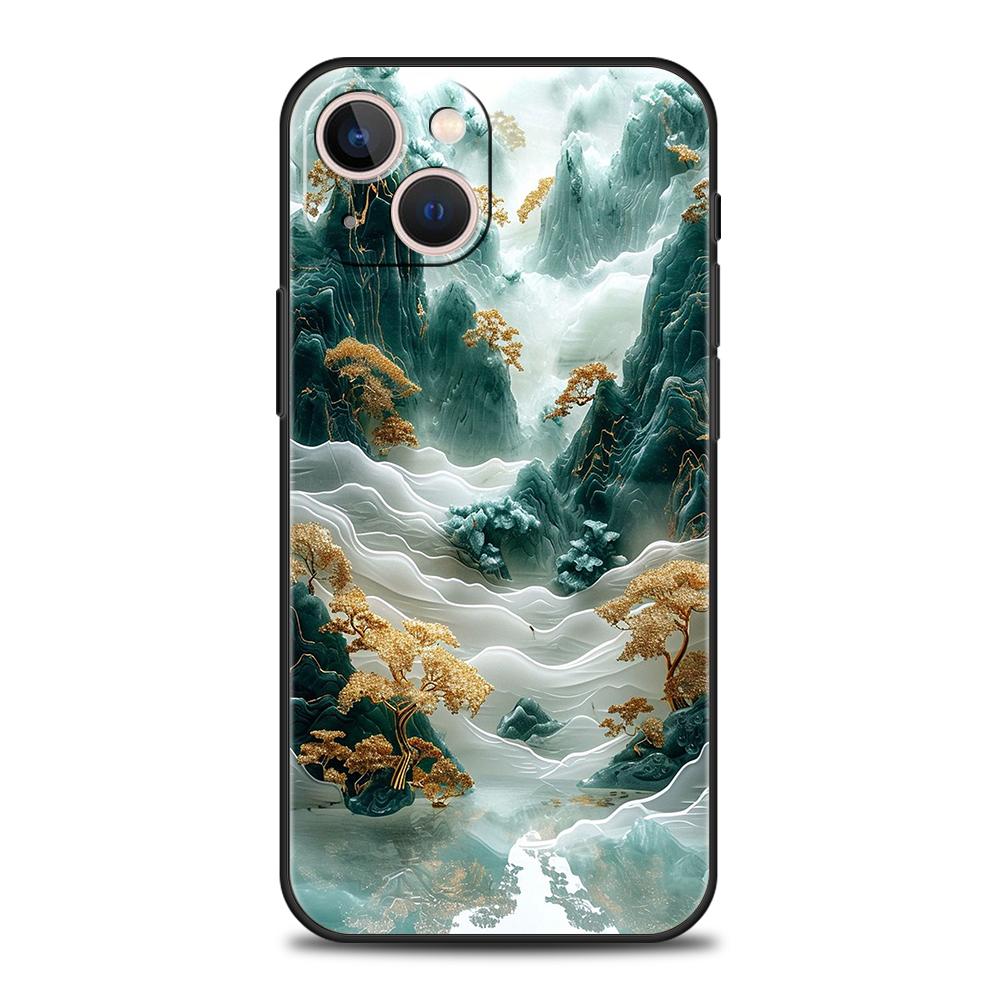 Мультяшный чехол для телефона с рисунком горы для iPhone 16 15 14 13 12 Pro Max 11 Pro Max 7 8 Plus XS XR Ударопрочный мягкий чехол-сумка