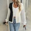 Women's Fashion Loose Splicing  Knitted Cardigan Coat Sweater