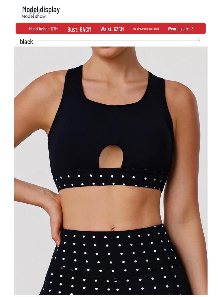 Спортивный бюстгальтер для йоги в горошек с перекрещенной спинкой, с сеткой, с мягкими чашечками, ударопрочный, для фитнеса