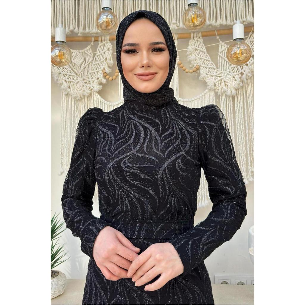 Женское серое вечернее платье с рисунком T 0411