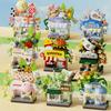 Library Candy Store Street View Coffee Pet Bread Flower Hamburger Small Shop City Building Blocks Fun Street Store Toys