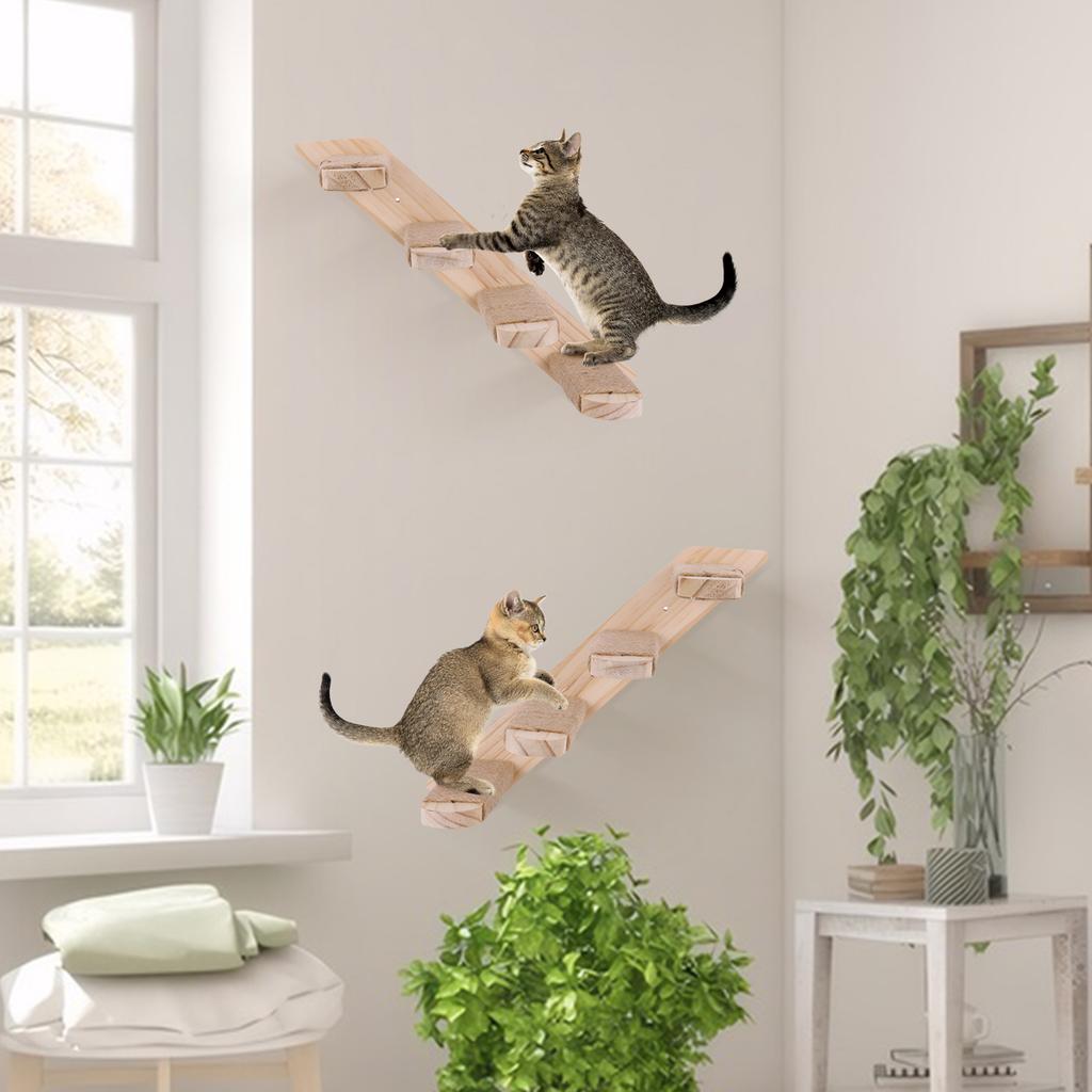 Wooden Cat Wall Steps Climbing Kitten Ladder With Sisal Rope Scratching Post Scratcher Tree Pet Furniture For Indoor Cats