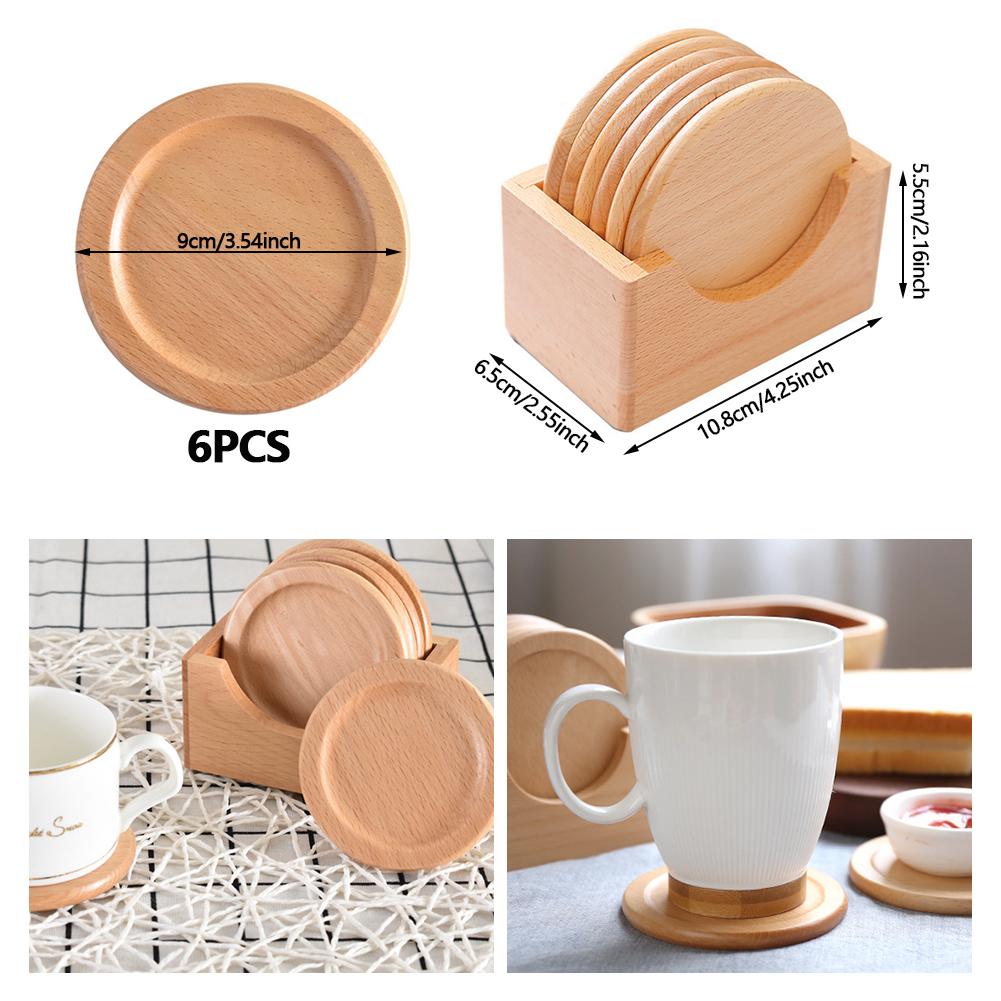1 комплект, подставка для столовых приборов из бука, деревянная подставка, деревянная коробка для подставок, круглая форма, изоляционный коврик для чашки, коврик для чашки кофе, чая, подставка для чашек