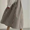 Retro Chic Solid Color Striped Skirt for Women In Summer, High Waisted and Slimming A-line Mid Length Umbrella Skirt