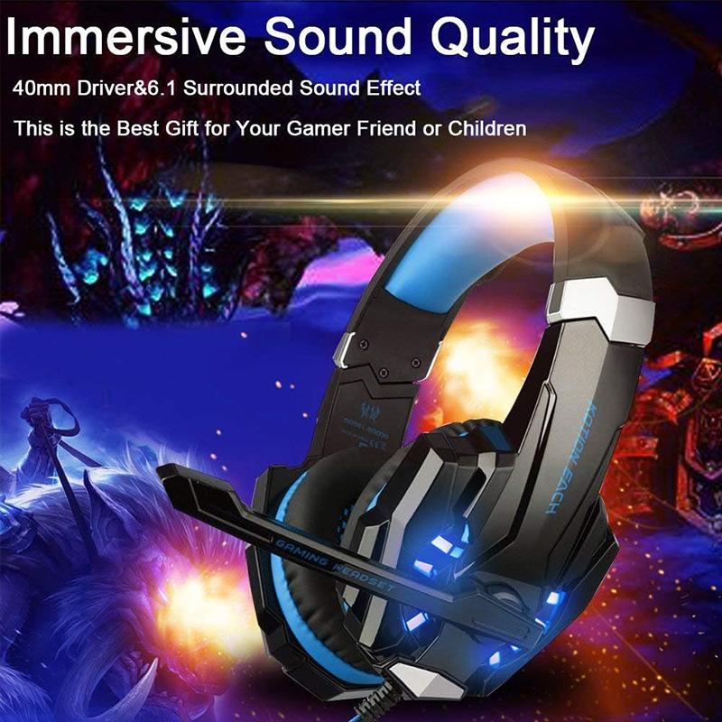 Игровая стереогарнитура G9000 для PS4, PS5, ПК, Xbox One, накладные наушники с шумоподавлением и микрофоном, светодиодная подсветка, объемный бас, мягкие наушники с памятью