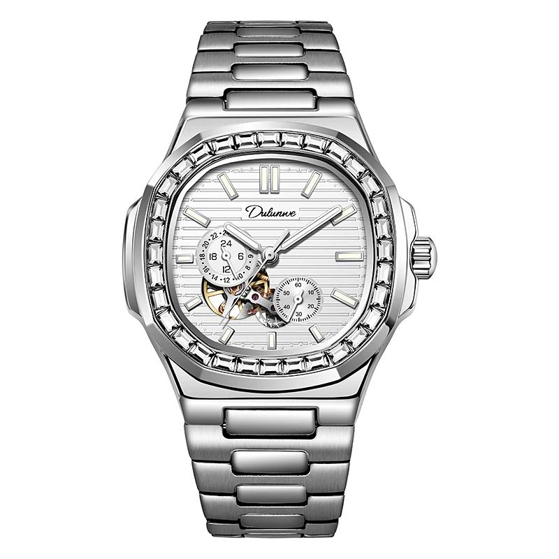 Dulunwe Часы мужские наручные с автоматическим механизмом и бриллиантами из циркония, небесно-голубые, многофункциональные, водонепроницаемые, роскошные